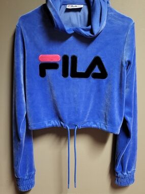 FILA Blue Velvet Cropped Hoodie with Logo